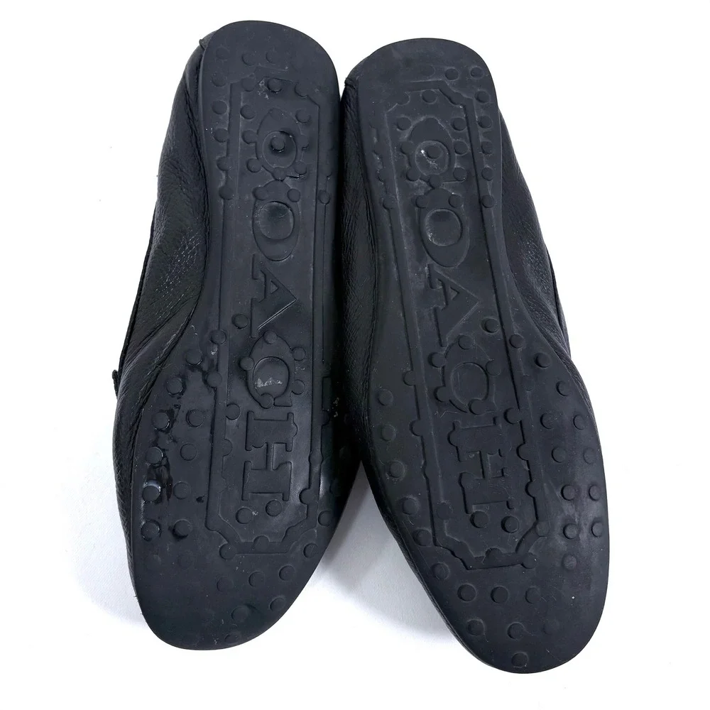 Coach Fredrica Loafers Black Pebble Leather Silver Logo Driving Mocs Women Sz 7B